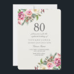 White Roses Womans 80th Birthday Party Invite Kaart<br><div class="desc">White Roses Womans 80th Birthday Party nodigt prachtige elegante florale waterverf uit Volledig  / gepersonaliseerd</div>