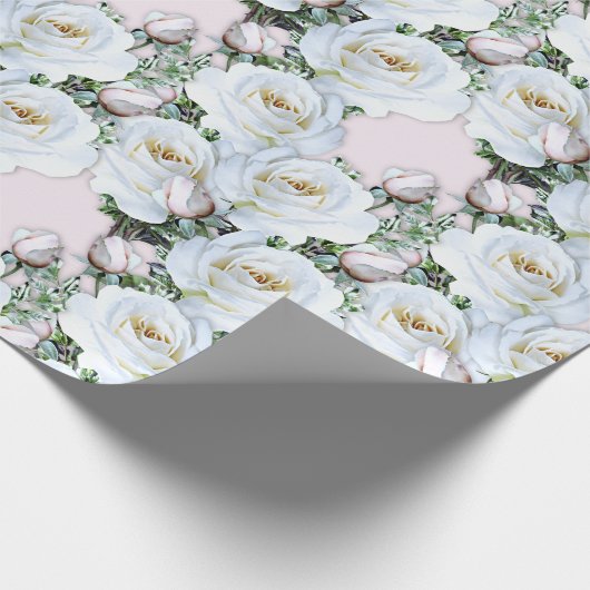 White Roses Wrapping Paper on a Roll Cadeaupapier (Hoek)