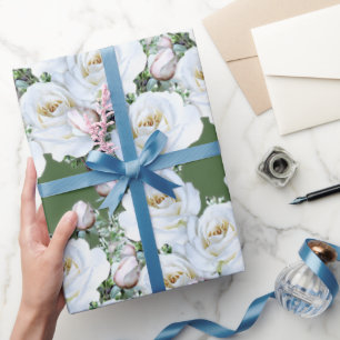 White Roses Wrapping Paper on a Roll Cadeaupapier