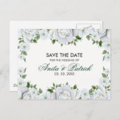 White Roses Wreath Aankondigingskaart (Voorkant / Achterkant)