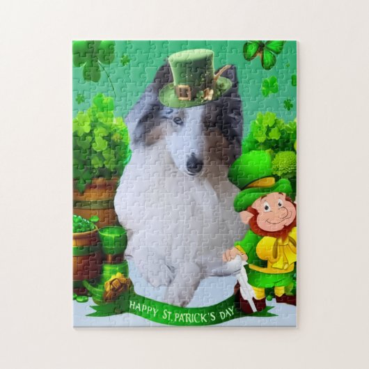White Rough Collie celebrating St. Patrick's Day Legpuzzel (Verticaal)
