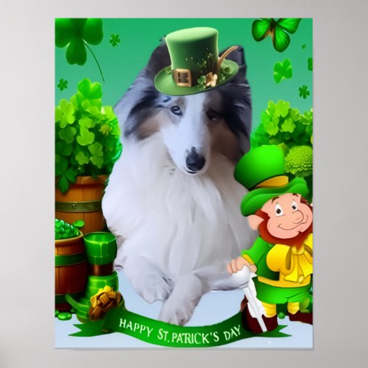 White Rough Collie celebrating St. Patrick's Day Poster (Voorkant)