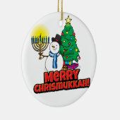 White Round Merry Chrismukkah met Snowman Keramisch Ornament (Rechts)