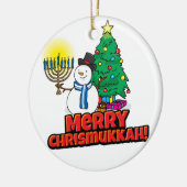 White Round Merry Chrismukkah met Snowman Keramisch Ornament (Links)