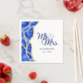 White Royal Blue en Gold Agate Elegant Wedding Servet (Insitu)