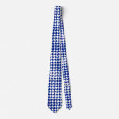 White Royal Blue Pied de Poule Houndstooth Stropdas (Voorkant)
