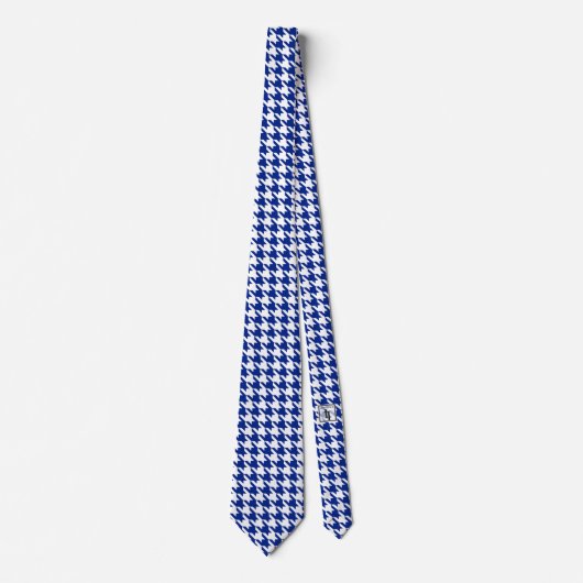 White Royal Blue Pied de Poule Houndstooth Stropdas (Voorkant)