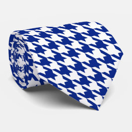 White Royal Blue Pied de Poule Houndstooth Stropdas