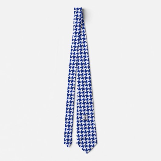 White Royal Blue Pied de Poule Houndstooth Stropdas (Achterkant)