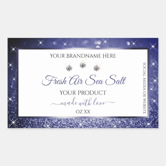 White Royal Blue Sparkle Glitter Product Labels (Voorkant)