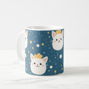 White Royal Cat Pattern Koffiemok