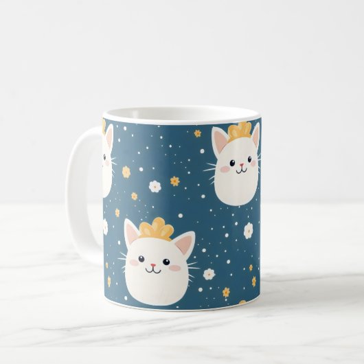 White Royal Cat Pattern Koffiemok (Voorkant links)