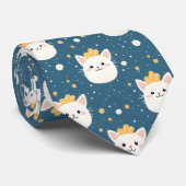 White Royal Cat Pattern Stropdas (Opgerold)