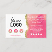 White roze Agate Gold Glitter Bedankt voor aankoop Visitekaartje (Achterkant)