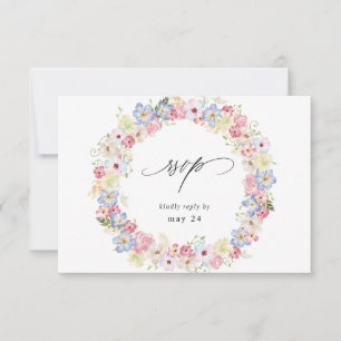 White roze and Paars Floral w Meal RSVP Kaartje