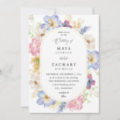 White roze and Paars Floral Wedding Invitation Kaart (Voorkant)