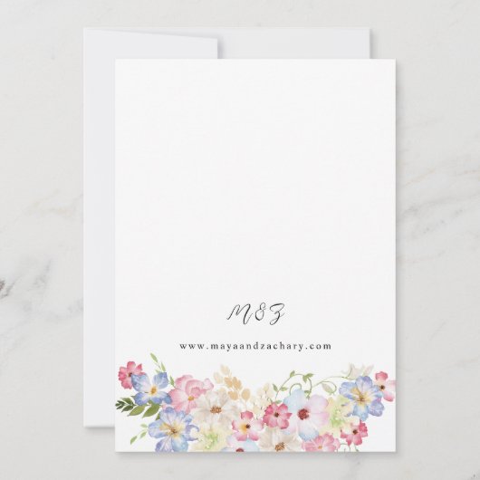 White roze and Paars Floral Wedding Invitation Kaart (Achterkant)