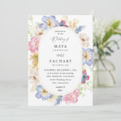 White roze and Paars Floral Wedding V-DL Kaart (Staand voorkant)