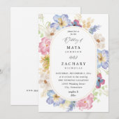 White roze and Paars Floral Wedding V-DL Kaart (Voorkant / Achterkant)