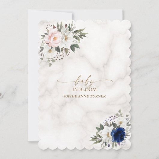 White roze Blue Floral Twins Gold Baby in Bloom Kaart (Achterkant)