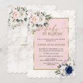 White roze Blue Floral Twins Gold Baby in Bloom Kaart (Voorkant / Achterkant)