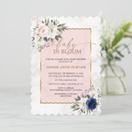 White roze Blue Floral Twins Gold Baby in Bloom Kaart