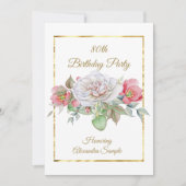 White roze Bouquet Flowers Gold Birthday Party Kaart (Voorkant)