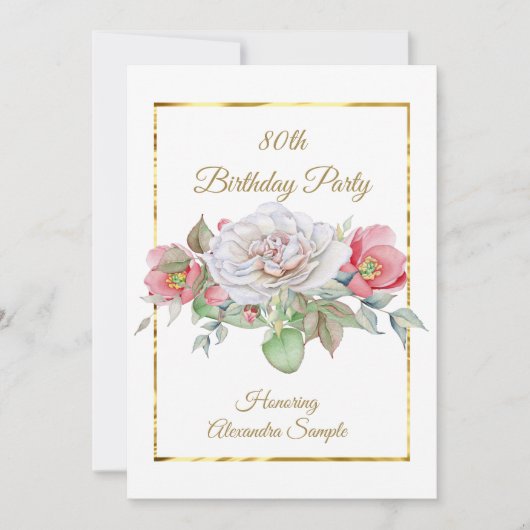 White roze Bouquet Flowers Gold Birthday Party Kaart (Voorkant)