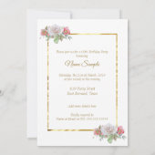 White roze Bouquet Flowers Gold Birthday Party Kaart (Achterkant)