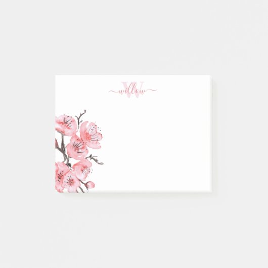 White roze Cherry Blossom Monogram Post-it® Notes (Voorkant)