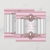 White roze Elegant Birthday Party Pearl Afbeelding Kaart (Voorkant / Achterkant)