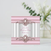 White roze Elegant Birthday Party Pearl Afbeelding Kaart (Staand voorkant)