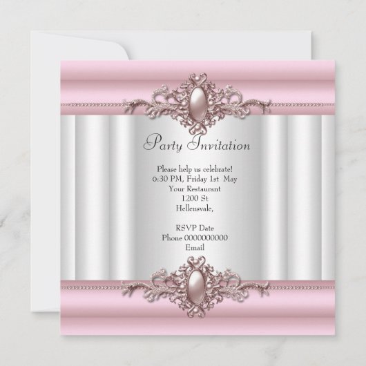 White roze Elegant Birthday Party Pearl Afbeelding Kaart (Achterkant)