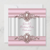 White roze Elegant Birthday Party Pearl Afbeelding Kaart (Voorkant)