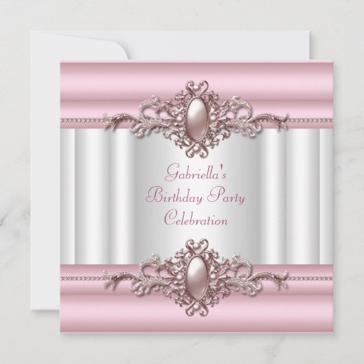 White roze Elegant Birthday Party Pearl Afbeelding Kaart (Voorkant)