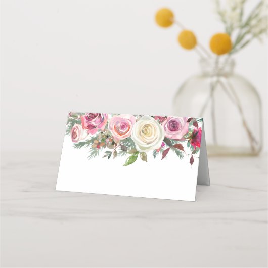 White roze Elegant Flowers Name Number Place cards Plaatskaartje (Voorkant)