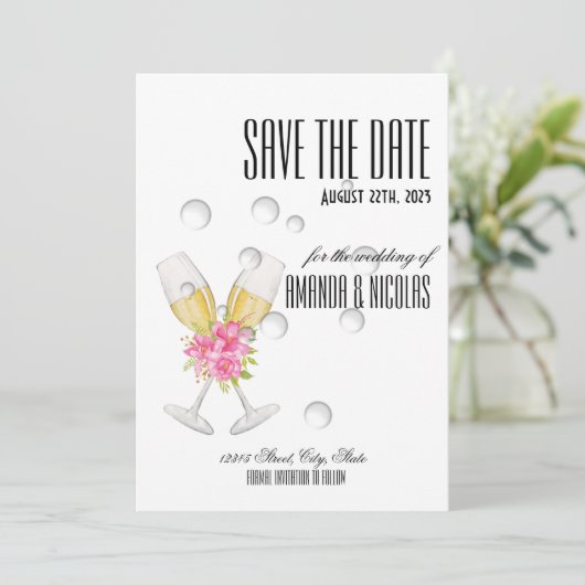 White roze elegant modern Save The Date Wedding I Kaart (Staand voorkant)
