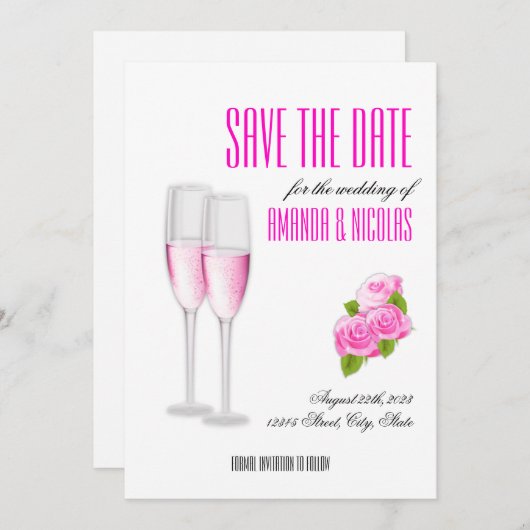 White roze elegant modern Save the Date Wedding Kaart (Voorkant / Achterkant)