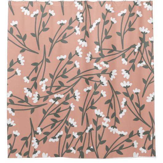 White roze en Green Floral Pattern Douchegordijn (Voorkant)
