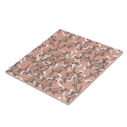 White roze en Green Floral Pattern Tegeltje (Zijkant)