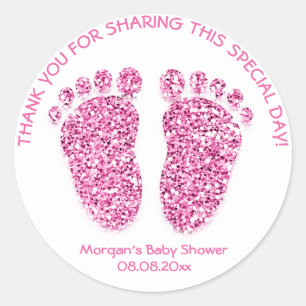 White roze Feet Baby shower Favor Dankmeisje Ronde Sticker