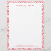 White & Roze Floral Damascus Patroon Custom Briefhoofd (Voorkant)