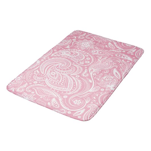 White & Roze Floral Paisley Lace Pattern Badmat (Gekanteld)