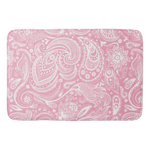White & Roze Floral Paisley Lace Pattern Badmat
