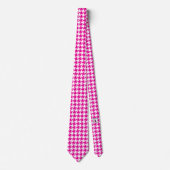 White roze Fuchsia Pied de Poule Houndstooth Stropdas (Voorkant)