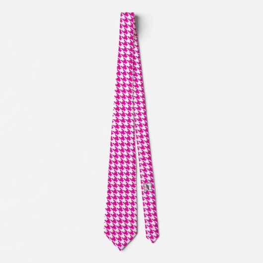 White roze Fuchsia Pied de Poule Houndstooth Stropdas (Voorkant)