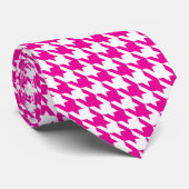 White roze Fuchsia Pied de Poule Houndstooth Stropdas (Opgerold)