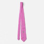 White roze Fuchsia Pied de Poule Houndstooth Stropdas (Achterkant)
