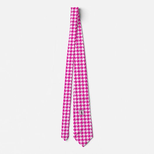 White roze Fuchsia Pied de Poule Houndstooth Stropdas (Achterkant)