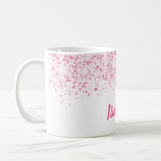 White roze glitter name script koffiemok (Links)
